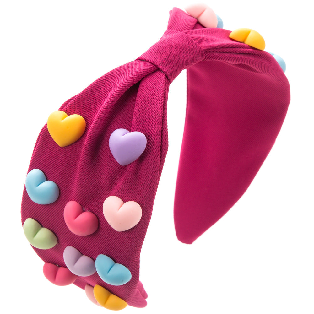 Wholesale Valentine's Day Candy Color Love Fabric Hair Hoops